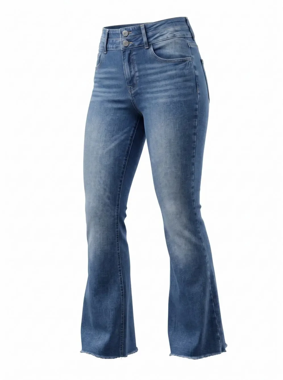 Maurices Women's 14 REG High Rise Distressed Raw Seam Flared Blue Jeans 30x31.5